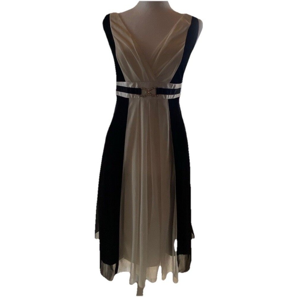 Party Dress Women’s Large Black & White Sheer Lined Prom Baby Doll Sleeveless